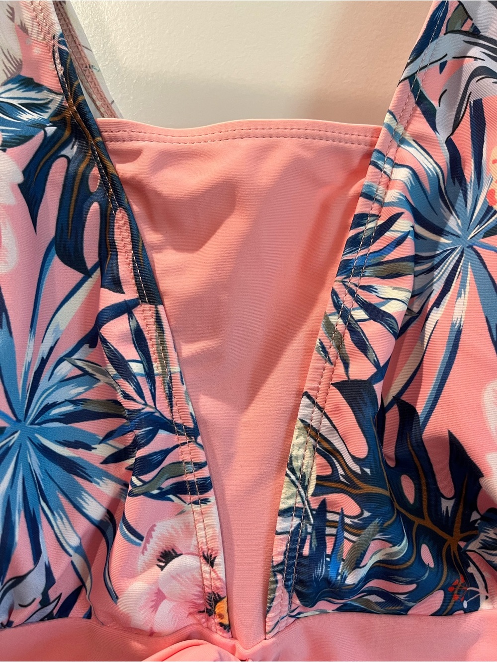 XL Women’s Pink Tropical Floral Tankini with Waist Tie - Picture 3 of 5